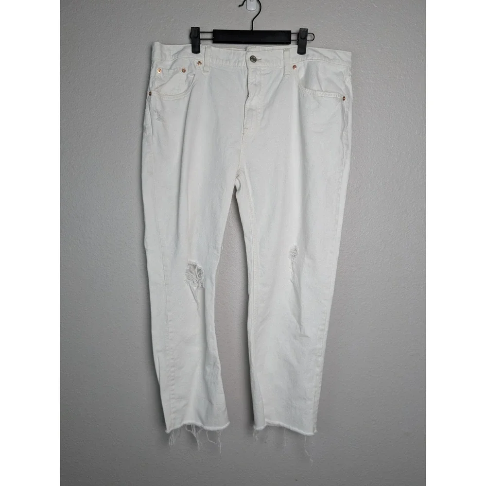 Gap Jeans‎ Mens 33 White Distressed Straight Leg Raw Hem Denim Short Inseam